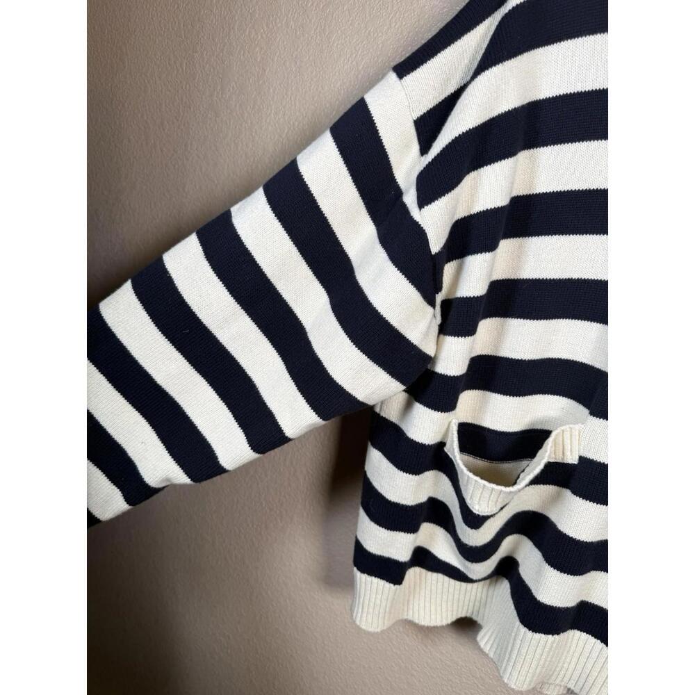 ZARA Women’s Sweater Large Striped Knit Hoodie Navy White Cotton Nautical Pocket - Picture 4 of 7